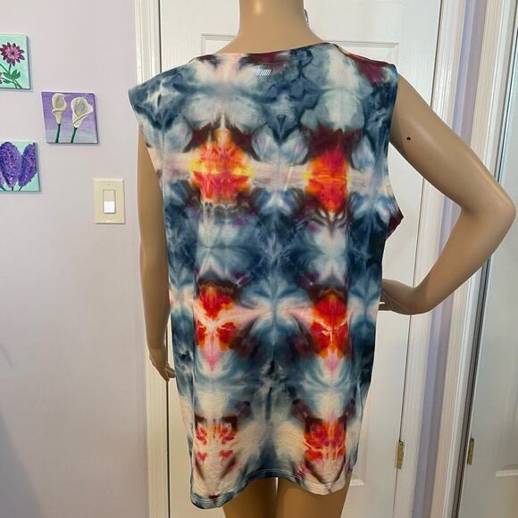 handmade tie dyed ladies tshirt shibori argyle tank XL blue - Picture 4 of 7